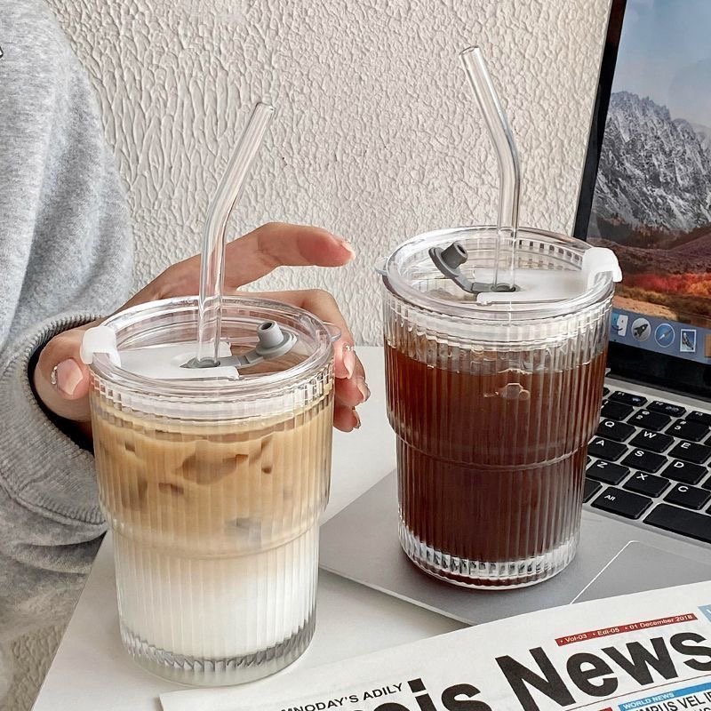 400ML Clear Drinking Tumbler Reusable Travel Coffee Glass Mug Cup Children Milk Cup With Straw And Lid