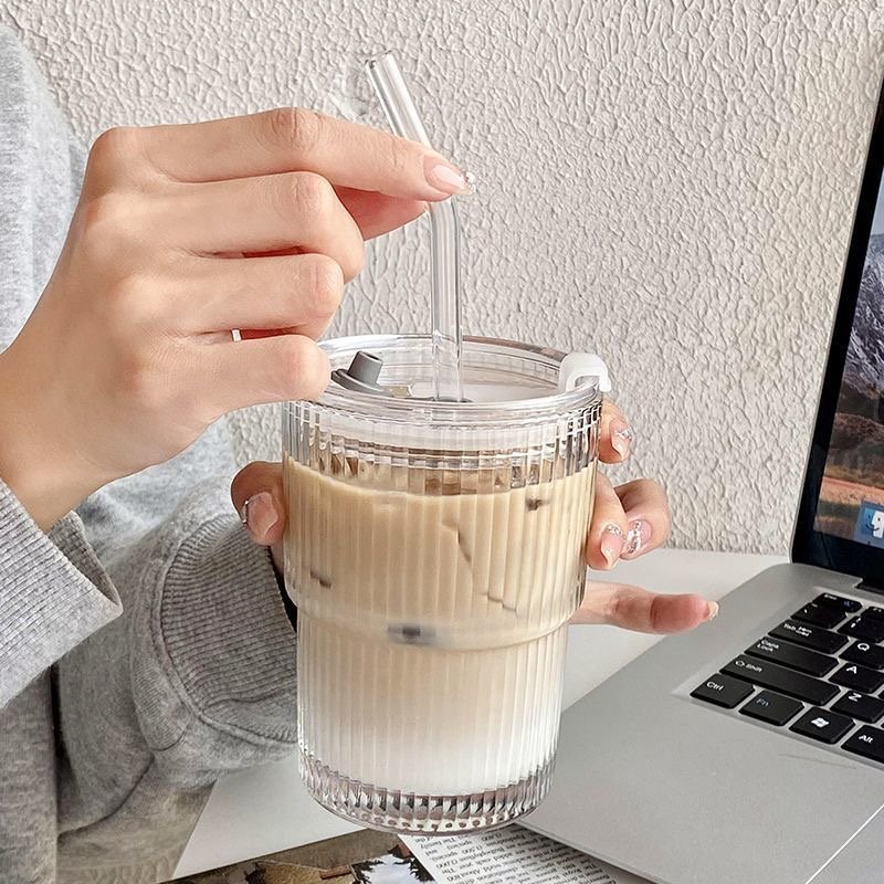 400ML Clear Drinking Tumbler Reusable Travel Coffee Glass Mug Cup Children Milk Cup With Straw And Lid