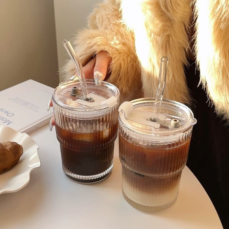 400ML Clear Drinking Tumbler Reusable Travel Coffee Glass Mug Cup Children Milk Cup With Straw And Lid