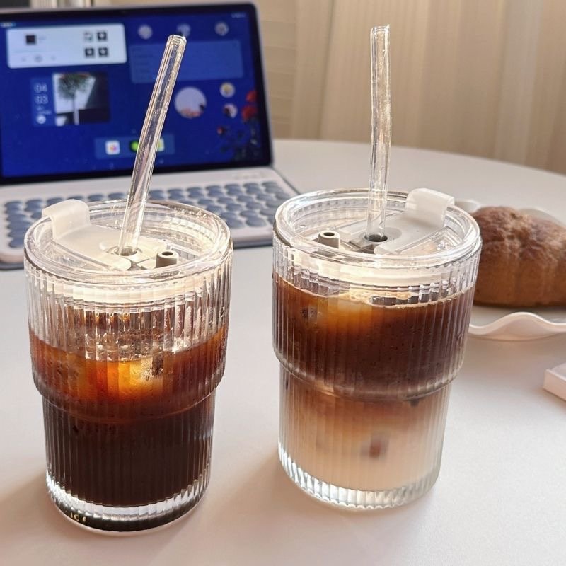 400ML Clear Drinking Tumbler Reusable Travel Coffee Glass Mug Cup Children Milk Cup With Straw And Lid