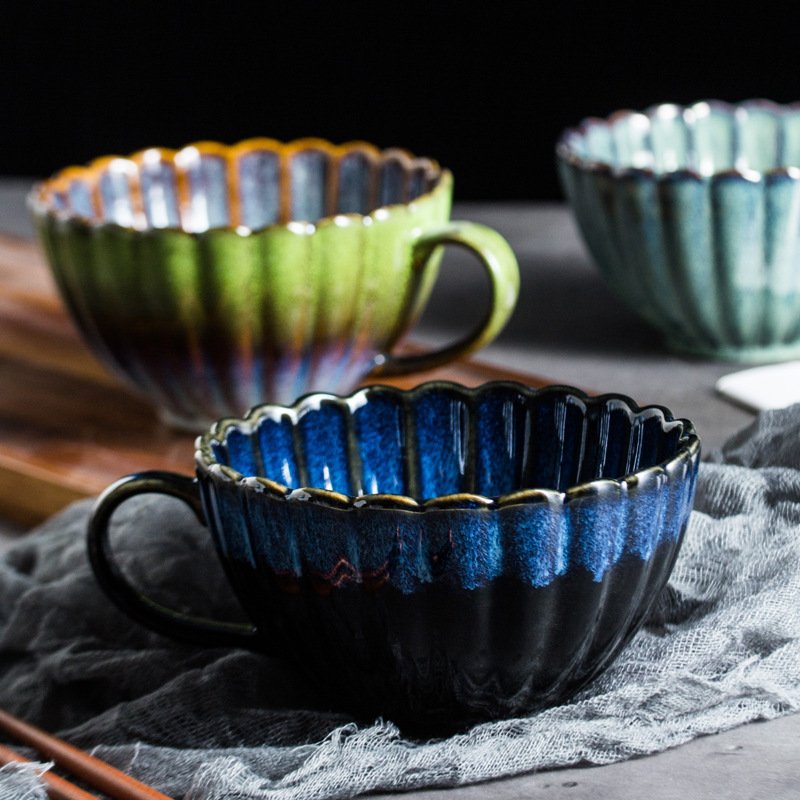 Flea market stoneware reactive glazed coffee cup shell shaped milk mug