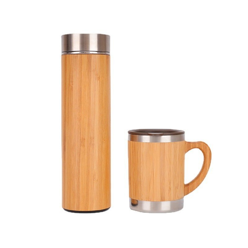 2024 hot sale Wood Travel Insulated Coffee Cup Stainless Steel Bamboo Mug With Lid Cool Coffee Mugs