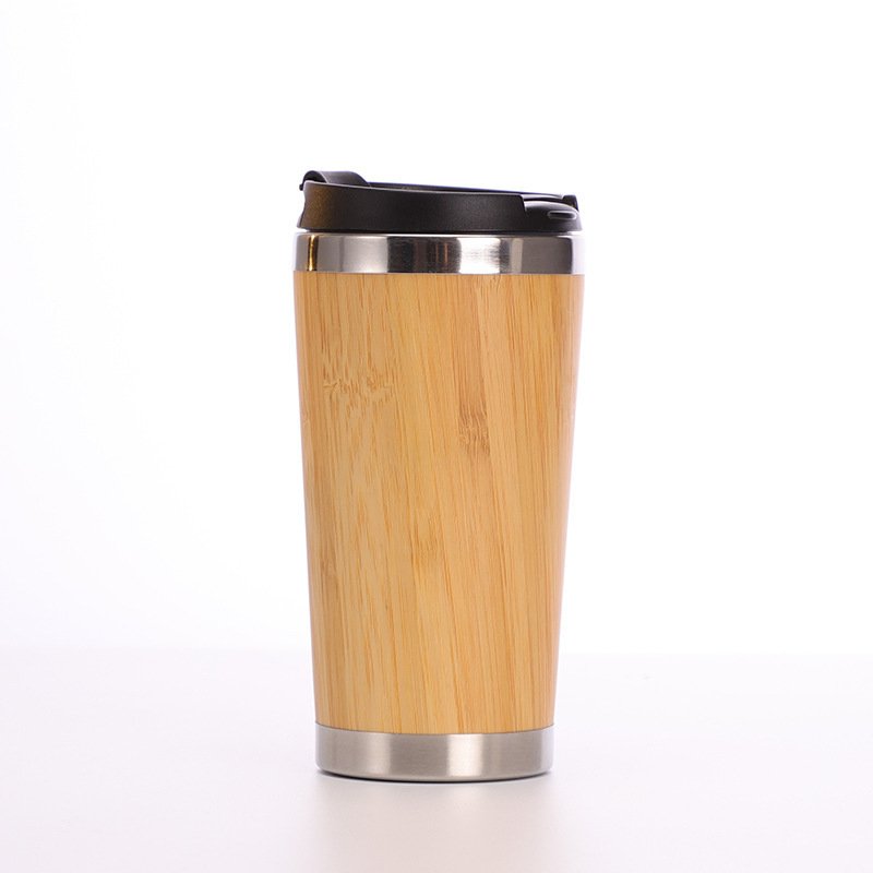 2024 hot sale Wood Travel Insulated Coffee Cup Stainless Steel Bamboo Mug With Lid Cool Coffee Mugs