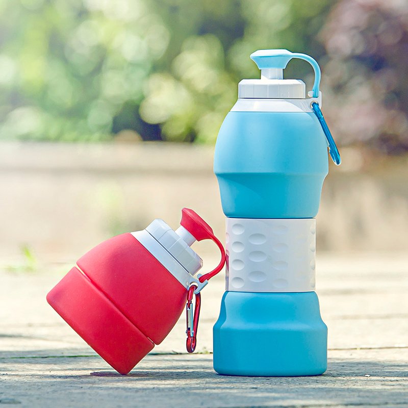 Portable Collapsible Water Bottle ,Custom Printed BPA Free Folding Bottles Running Gym Silicone Collapsible Water Bottles