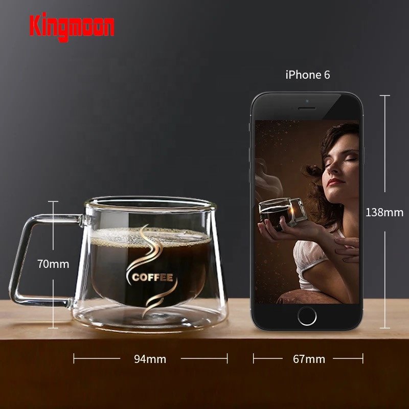 Classic 200ML/7OZ Double-Wall Glass Tea/Coffee Mug Transparent with Handle Customizable Logo Print Thermal Beer Cup