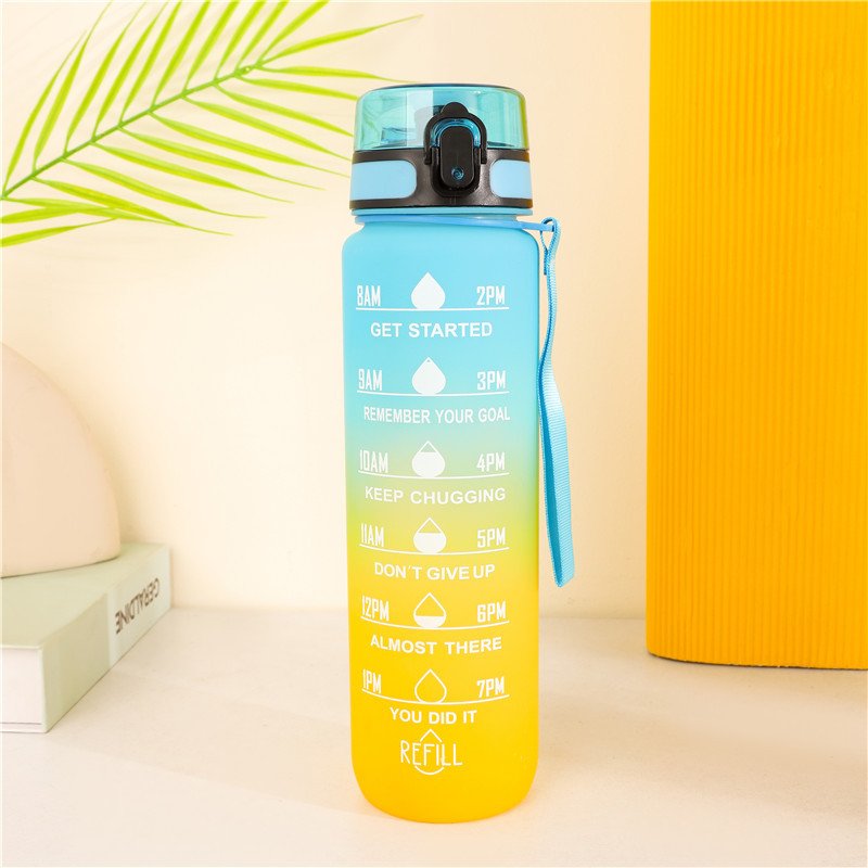 1L 32oz gradient eco friendly large capacity gym sports water bottle BPA free motivational outdoor Water Bottle