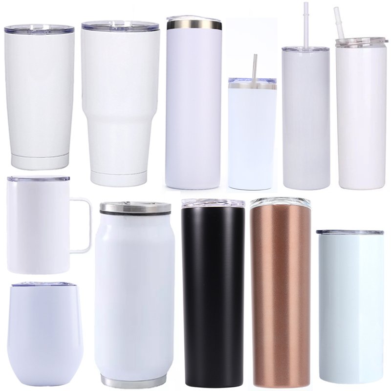 Double Wall Stainless Steel Vacuum Insulated Blue 20 oz Skinny tumbler Straight Sublimation Blank Coffee Cup Mug
