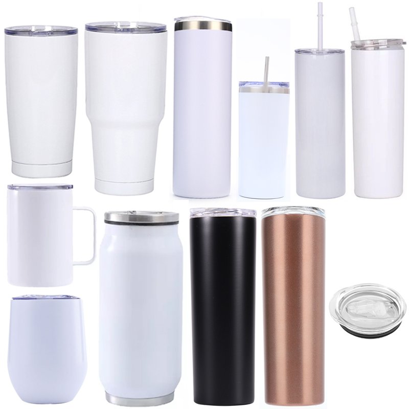 Double Wall Stainless Steel Vacuum Insulated Blue 20 oz Skinny tumbler Straight Sublimation Blank Coffee Cup Mug