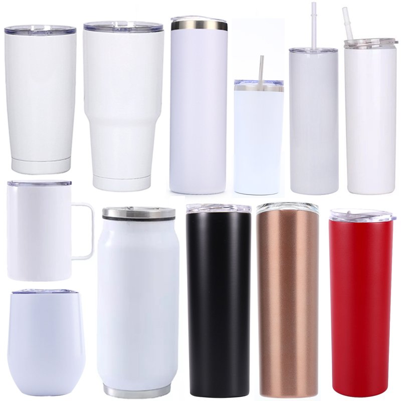Double Wall Stainless Steel Vacuum Insulated Blue 20 oz Skinny tumbler Straight Sublimation Blank Coffee Cup Mug