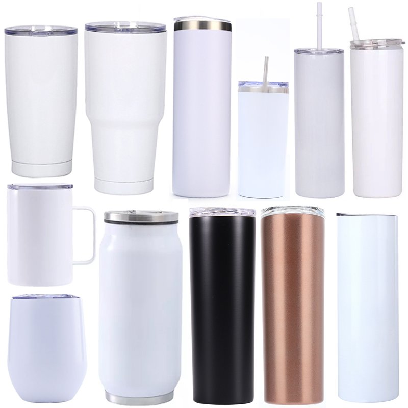 Double Wall Stainless Steel Vacuum Insulated Blue 20 oz Skinny tumbler Straight Sublimation Blank Coffee Cup Mug