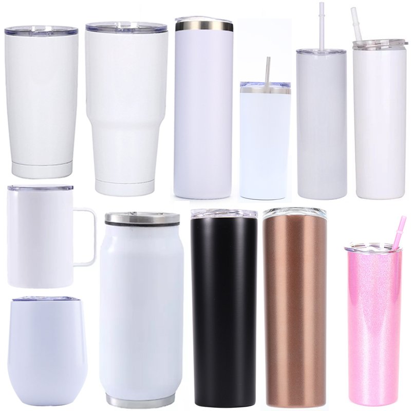 Double Wall Stainless Steel Vacuum Insulated Blue 20 oz Skinny tumbler Straight Sublimation Blank Coffee Cup Mug