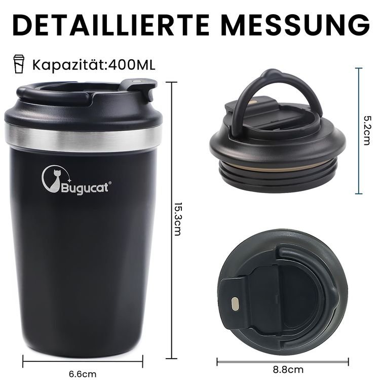 Bugucat Best Quality Stainless Steel Coffee Cup Black Travel Coffee Mug CLASSIC Coffee Cup Without BPA
