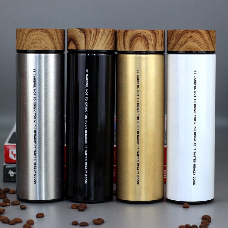 Original Bamboo Tumbler with Tea Infuser & Strainer 17oz Stainless Steel Water Bottle Insulated Coffee Travel Mug with wood lids