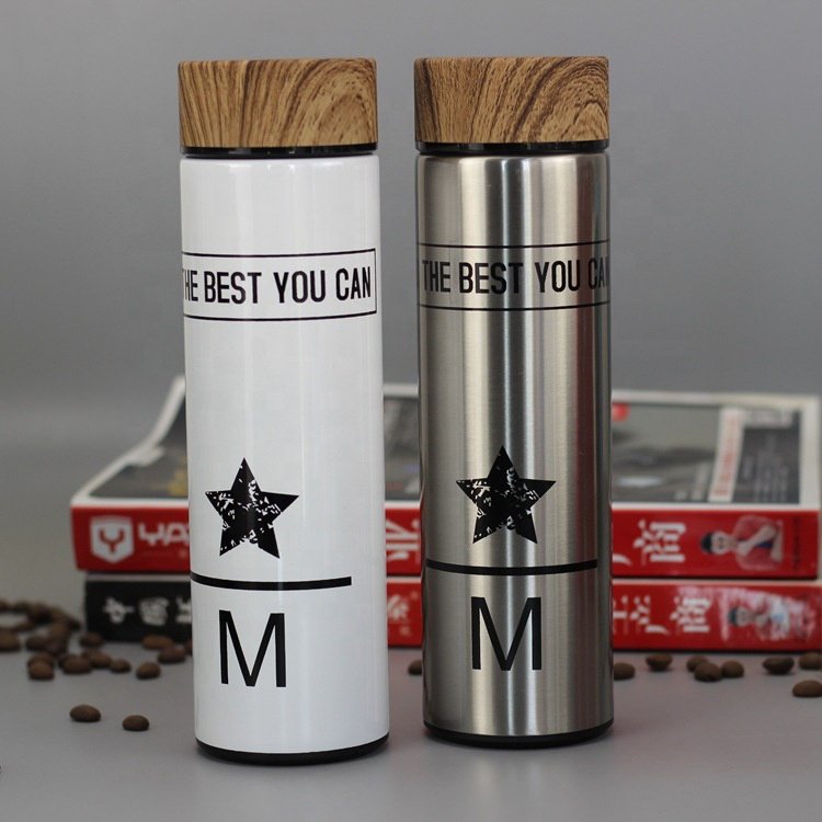Original Bamboo Tumbler with Tea Infuser & Strainer 17oz Stainless Steel Water Bottle Insulated Coffee Travel Mug with wood lids