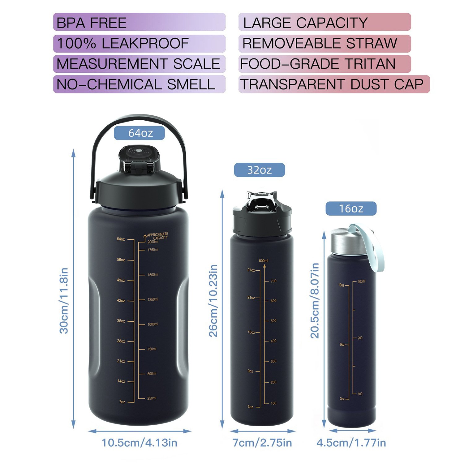 customizable water bottle set of 3 water bottles 3 in 1 water bottle botes para agua gym garrafa de bebida agua 2l