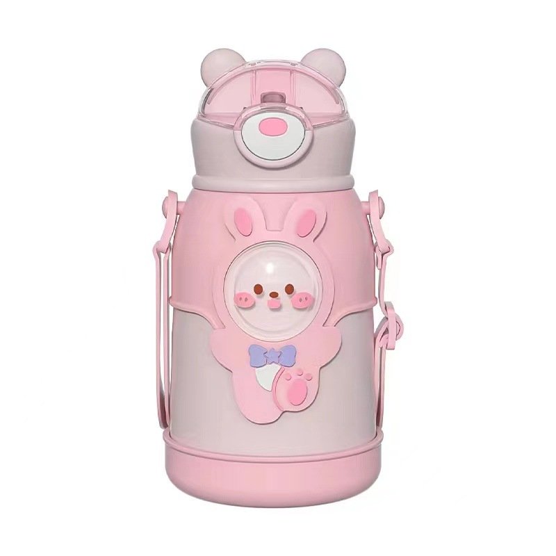 Students Boys Girls Kids Portable Strap Straw 316 Stainless Steel Water Bottle Vacuum Flask