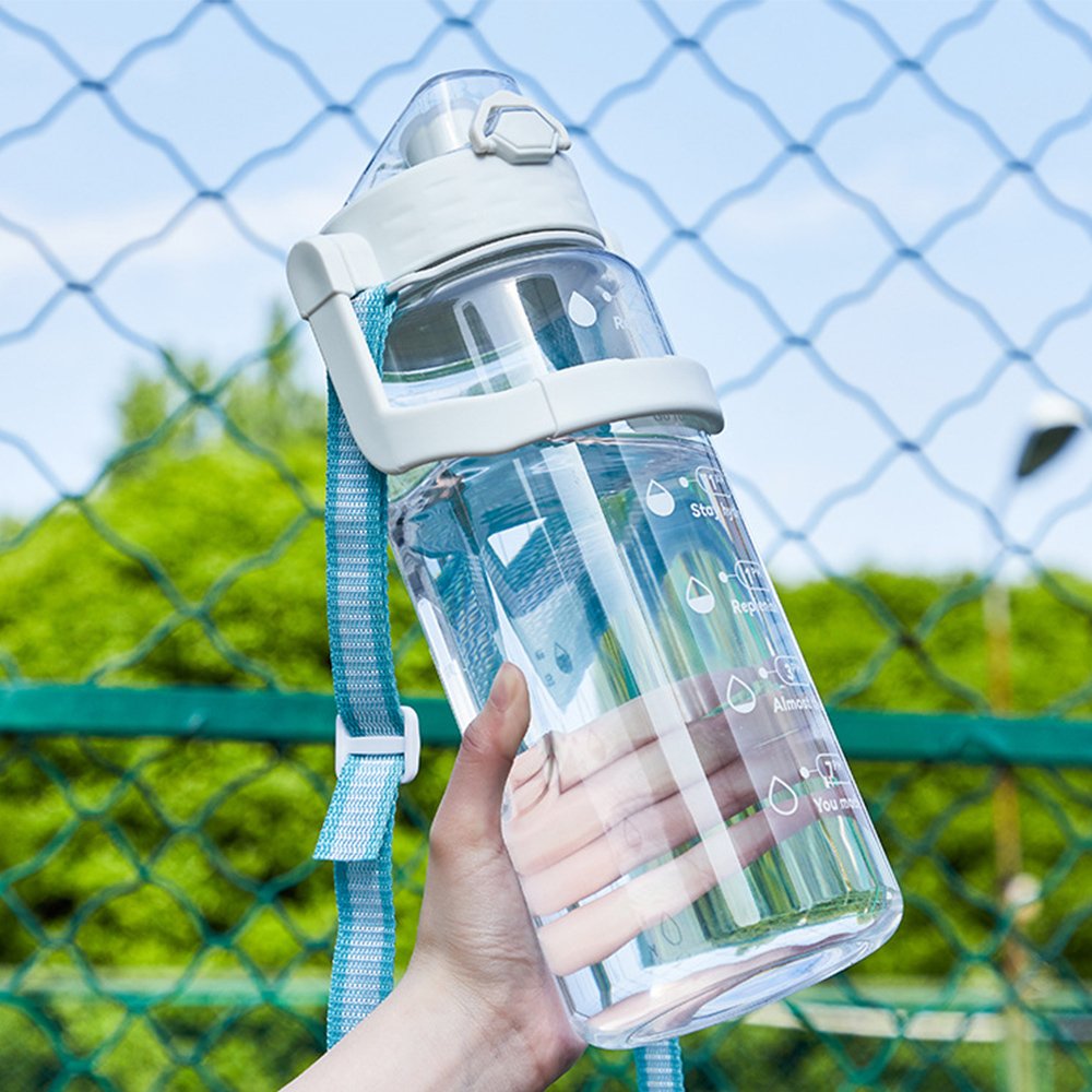 Large capacity 1.8l bounce lid leakproof motivational plastic hot water cold drinking water bottle with strap