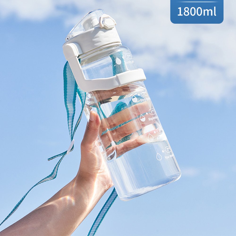 Large capacity 1.8l bounce lid leakproof motivational plastic hot water cold drinking water bottle with strap
