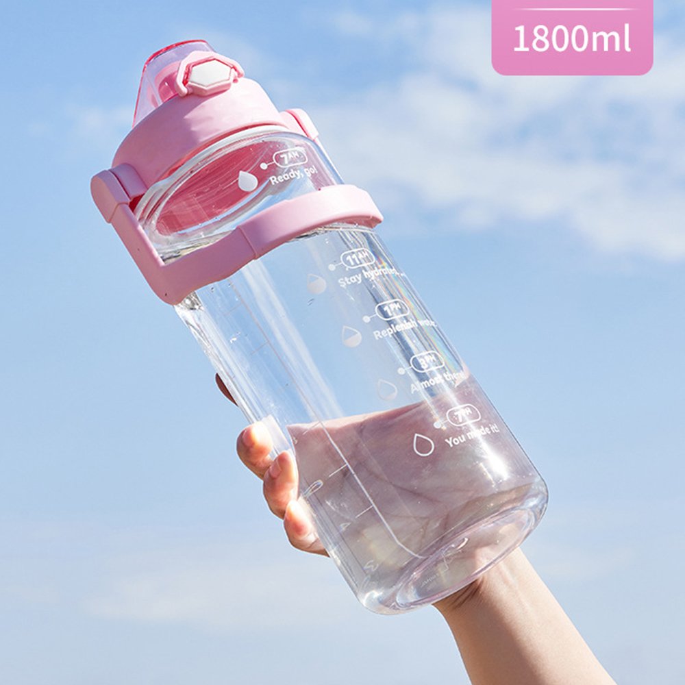 Large capacity 1.8l bounce lid leakproof motivational plastic hot water cold drinking water bottle with strap