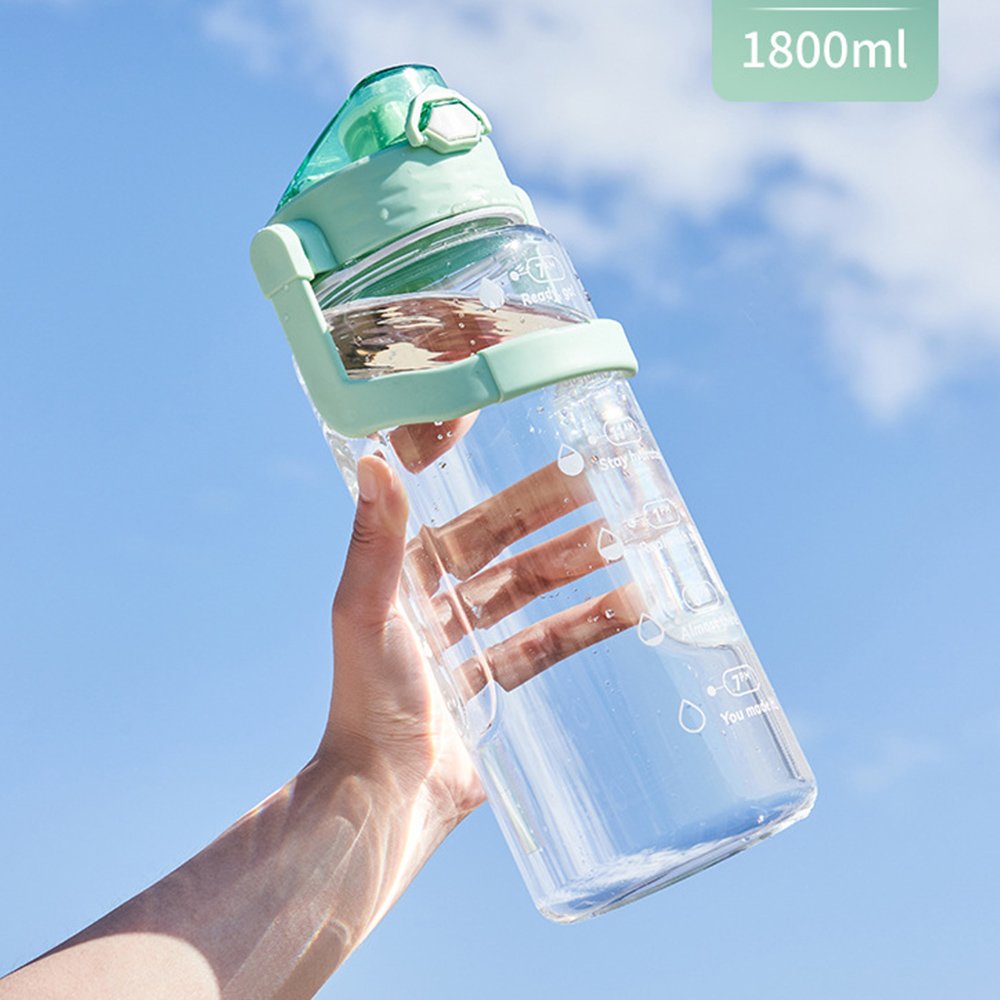 Large capacity 1.8l bounce lid leakproof motivational plastic hot water cold drinking water bottle with strap