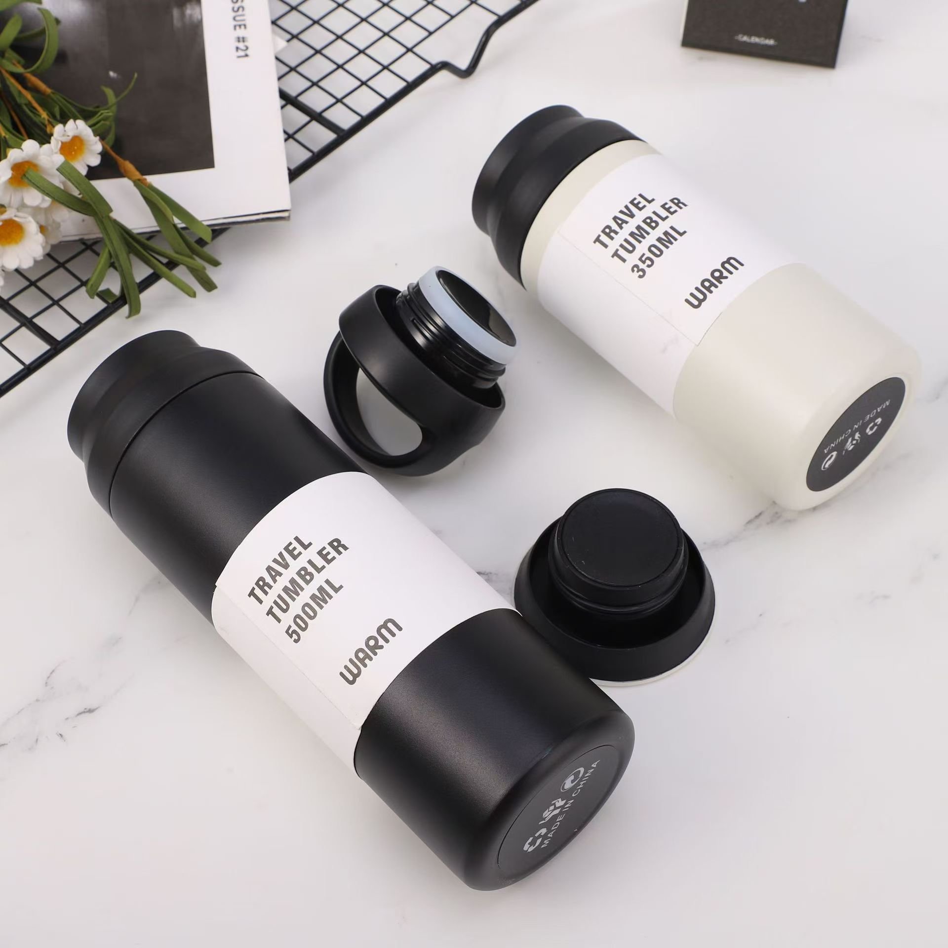 Custom Logo Straight Tumbler Cups With Lid Handle team gift stainless Coffee Mug Insulated Vacuum Flask Travel Outdoor Portable