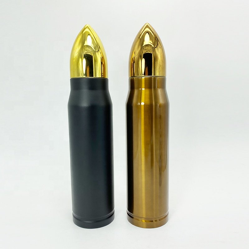 Wholesale 350ml, 500ml & 750ml shotgun bullet shaped stainless steel vacuum thermos bullet-flask