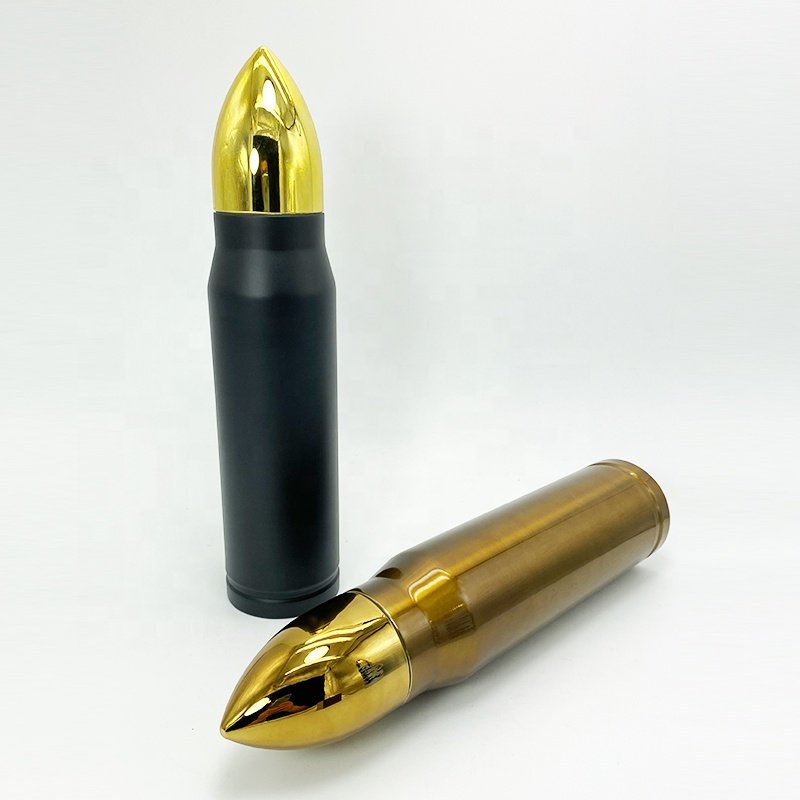 Wholesale 350ml, 500ml & 750ml shotgun bullet shaped stainless steel vacuum thermos bullet-flask