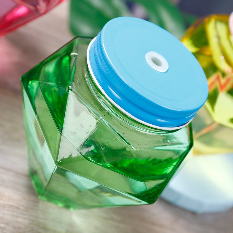 Wholesale Regular Mouth Diamond Shape Drinking Mason Jar 16Oz 480ml Glass Mason Jar with Lid Tumbler Mugs for Juice Milk