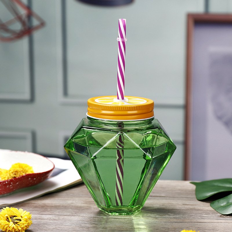 Wholesale Regular Mouth Diamond Shape Drinking Mason Jar 16Oz 480ml Glass Mason Jar with Lid Tumbler Mugs for Juice Milk