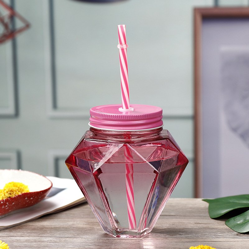 Wholesale Regular Mouth Diamond Shape Drinking Mason Jar 16Oz 480ml Glass Mason Jar with Lid Tumbler Mugs for Juice Milk