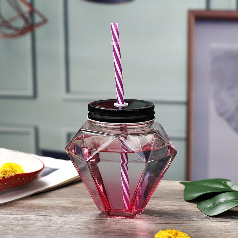Wholesale Regular Mouth Diamond Shape Drinking Mason Jar 16Oz 480ml Glass Mason Jar with Lid Tumbler Mugs for Juice Milk