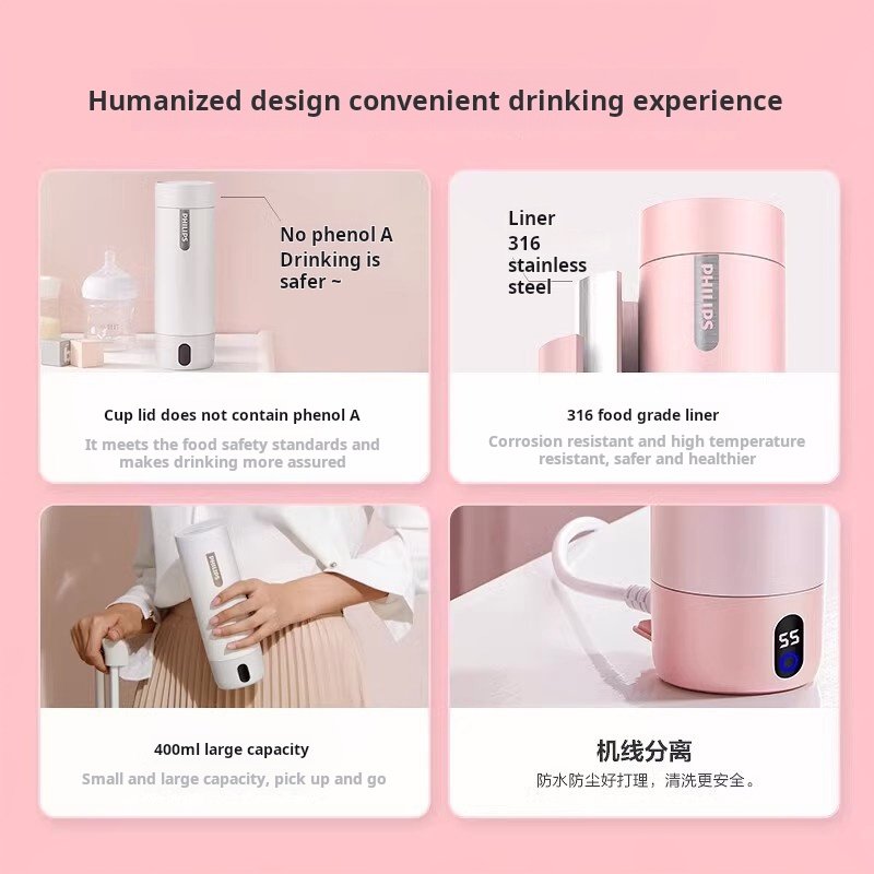 Portable Electric Smart Female Travel Kettle Small Intelligent Vacuum Flask & Thermos Cup for On-The-Go Use