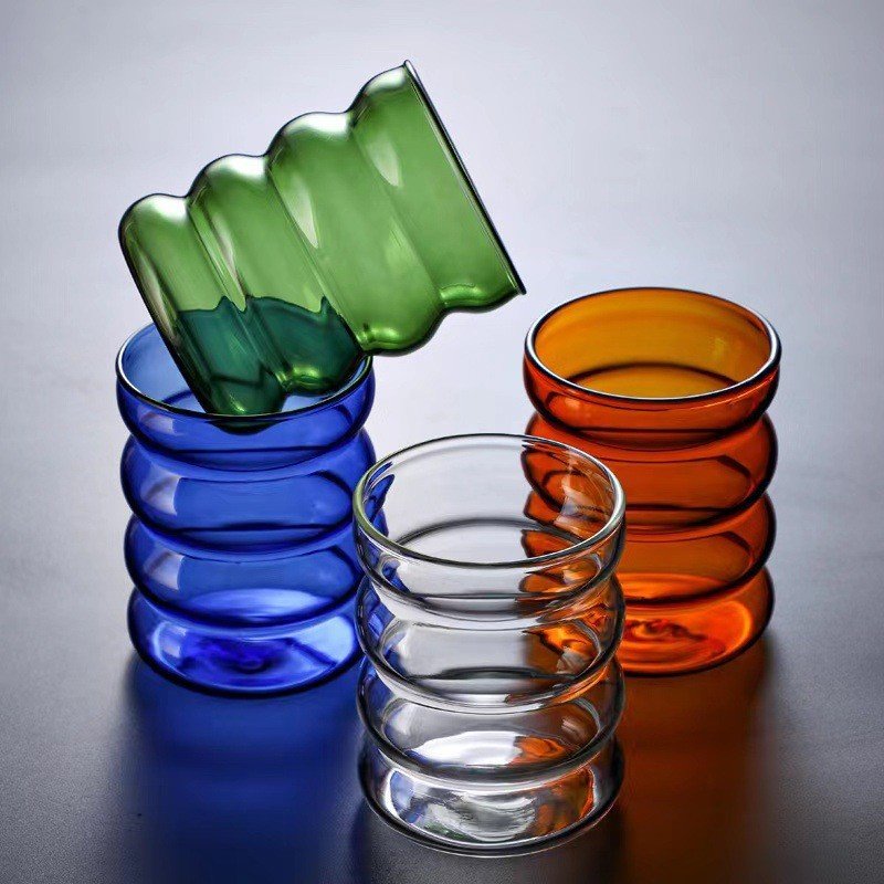 Wholesale Ins Style Glass Drink Cup Hand Blown Color Glass Coffee Cup High Borosilicate Heat Resistance Glass Mug