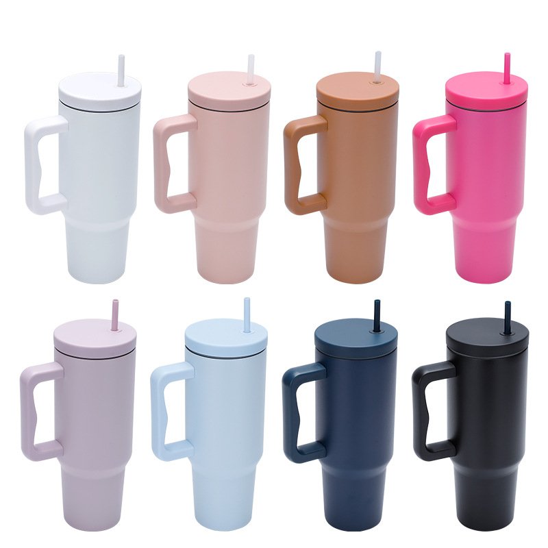 2024 New 40oz Spill Proof Modern Treked Tumblers No Leak Travel Insulated Car Cup Mug with Handle and Straw