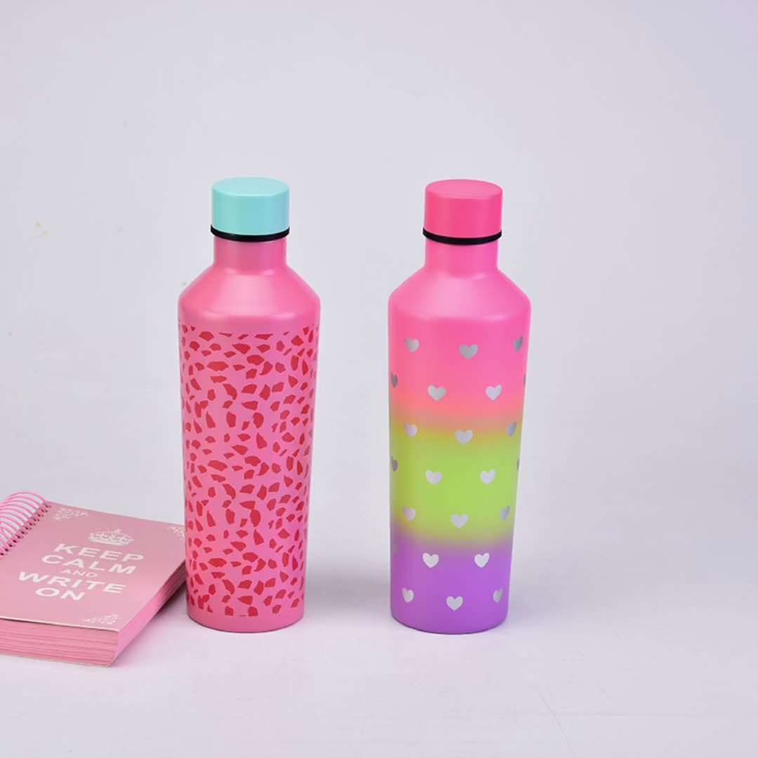 500ML Ceramic Insulated 304 Stainless Steel Water Bottle Flower Cups Portable Vacuum Flask