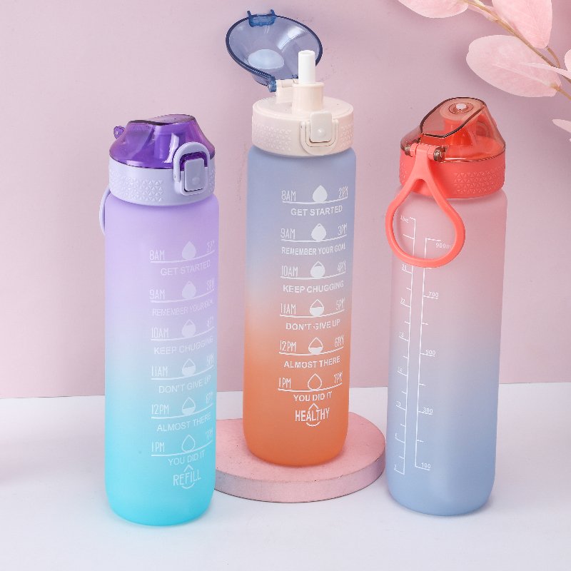 32oz Water Bottle with Straw & Motivational Time Marker Leakpro Ensure Drink Enough Water Throughout The Day for Fitness