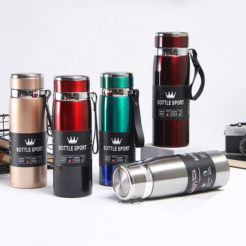 Wholesale Thermal Men Coffee Flask Personalized 316 Steel Vacuum Insulated Flask With Strainer Double Wall Business Flask