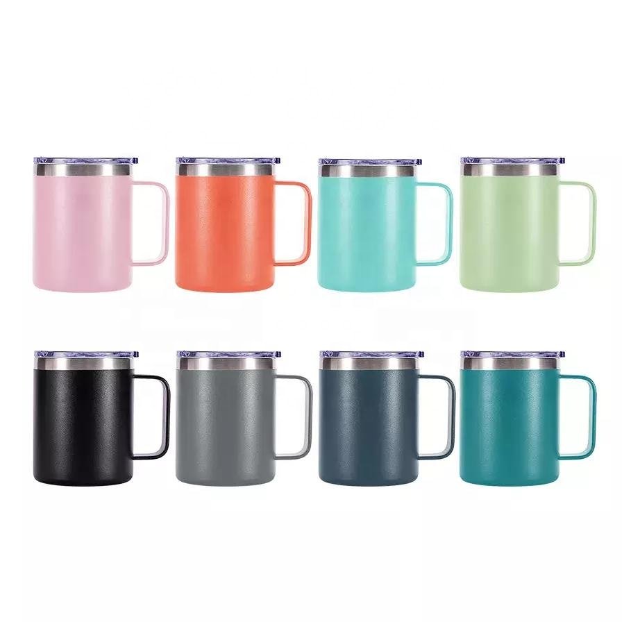 Logo Printed Stainless Steel Cup with handle Double Wall Tumbler 12oz 24oz Coffee Travel Mug with Lid and Handle