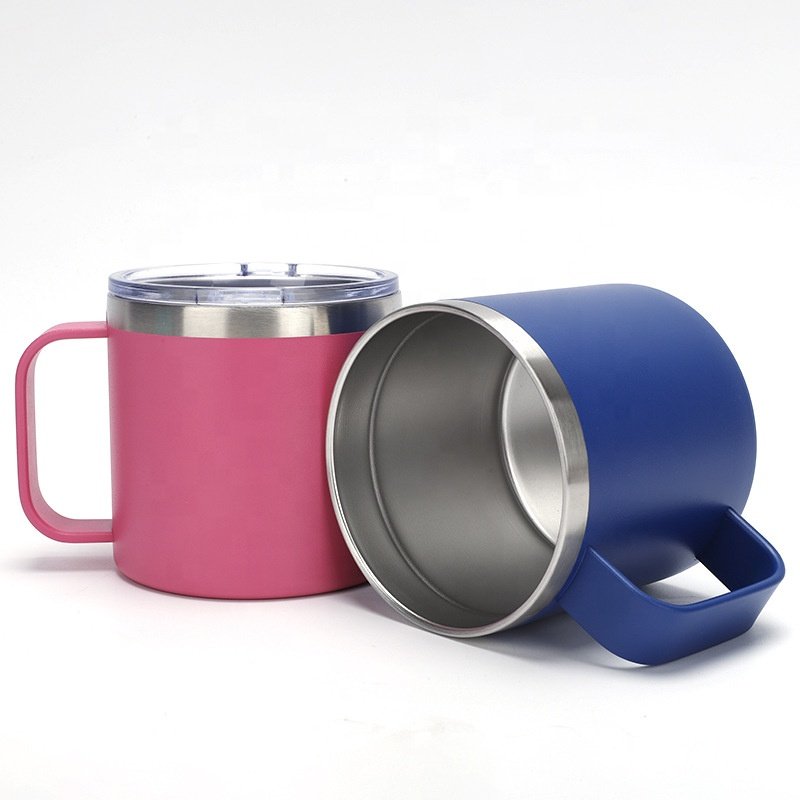 Logo Printed Stainless Steel Cup with handle Double Wall Tumbler 12oz 24oz Coffee Travel Mug with Lid and Handle