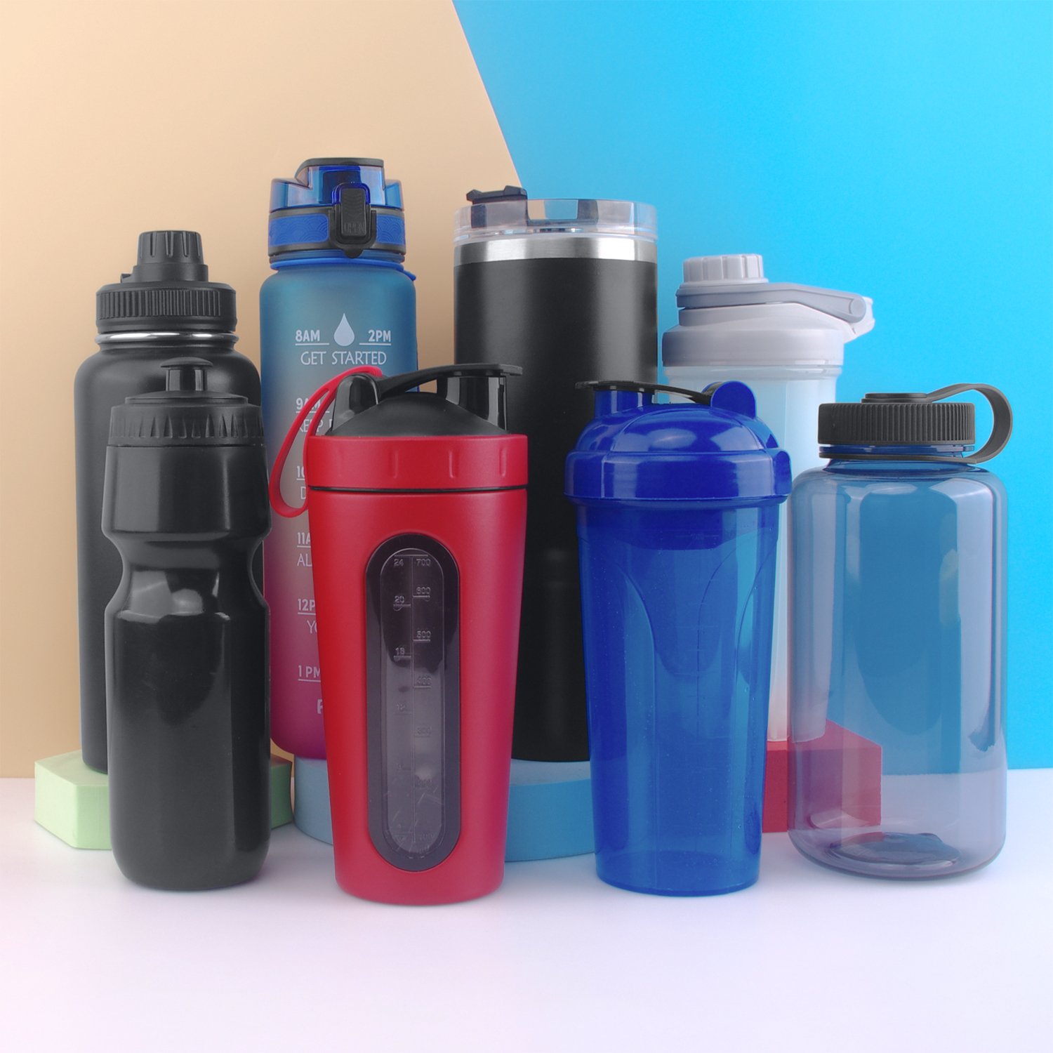 Factory Custom Foldable Fitness 3 in 1 Stainless Steel Water Bottle Gallon Mixing Tumbler Smart Sport Gym Shaker Water Bottle
