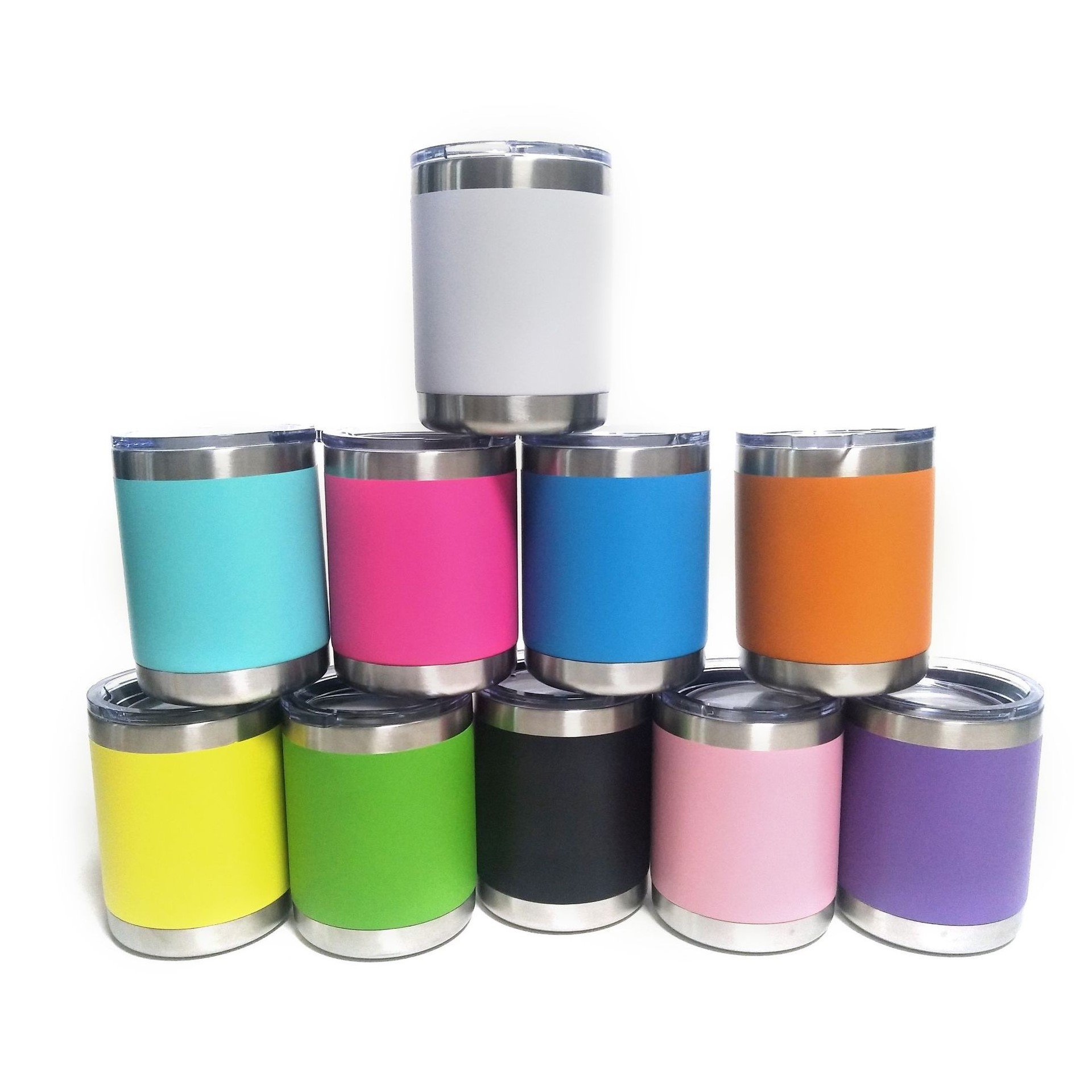 10oz Lowball Tumbler Custom Logo Powder Coated Insulated Vacuum Travel Mug Coffee Tea Water Beer Stainless Thermos Gifts