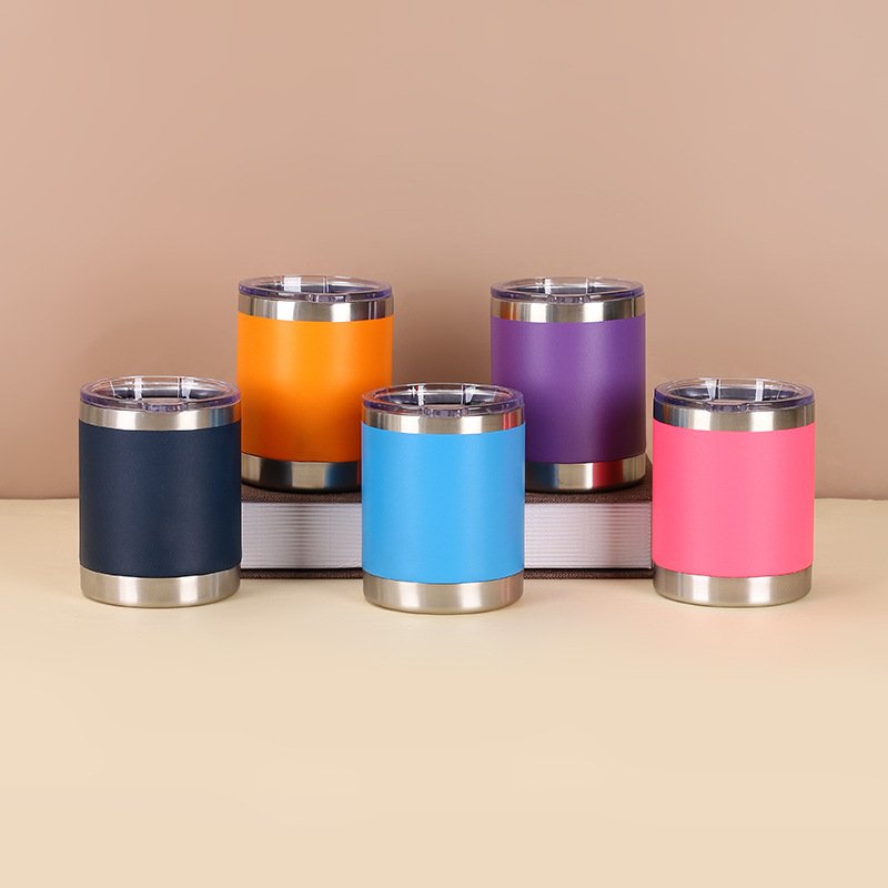 10oz Lowball Tumbler Custom Logo Powder Coated Insulated Vacuum Travel Mug Coffee Tea Water Beer Stainless Thermos Gifts
