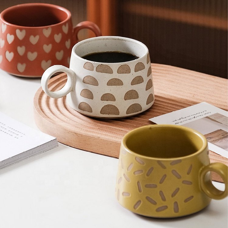 stock 380ml retro nordic ceramic coffee mugs creative oatmeal tea cup with heart shape design