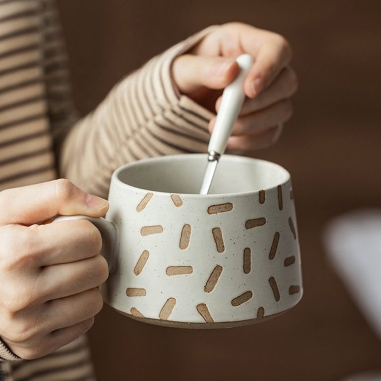 stock 380ml retro nordic ceramic coffee mugs creative oatmeal tea cup with heart shape design