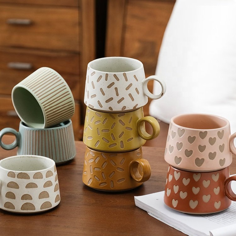 stock 380ml retro nordic ceramic coffee mugs creative oatmeal tea cup with heart shape design