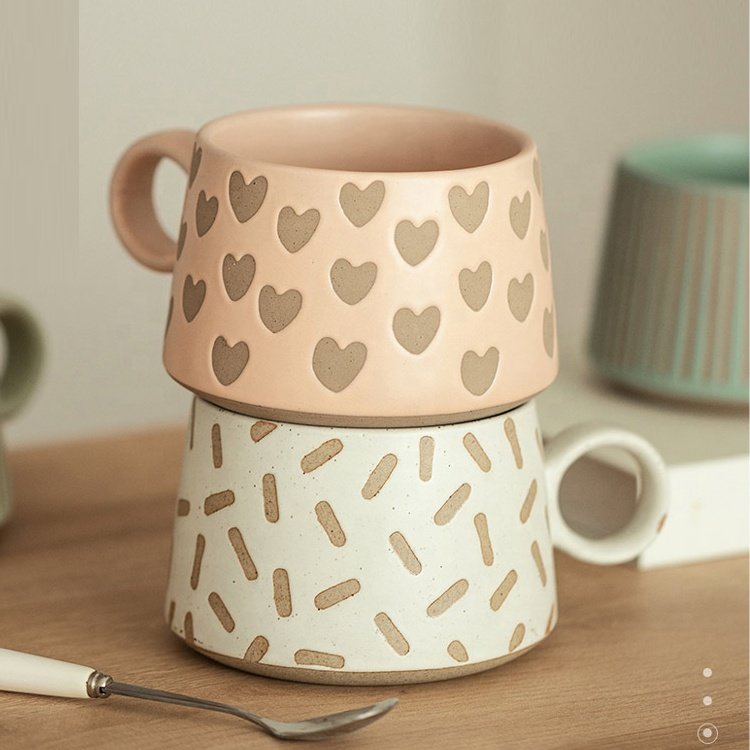 stock 380ml retro nordic ceramic coffee mugs creative oatmeal tea cup with heart shape design