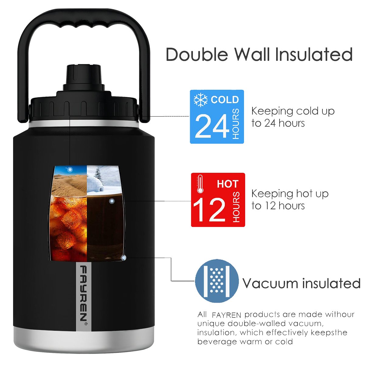Customized Logo High Quality Outdoor Gym 1 Gallon Water Jug Triple Walled Wide Mouth Stainless Steel insulated vacuum flask