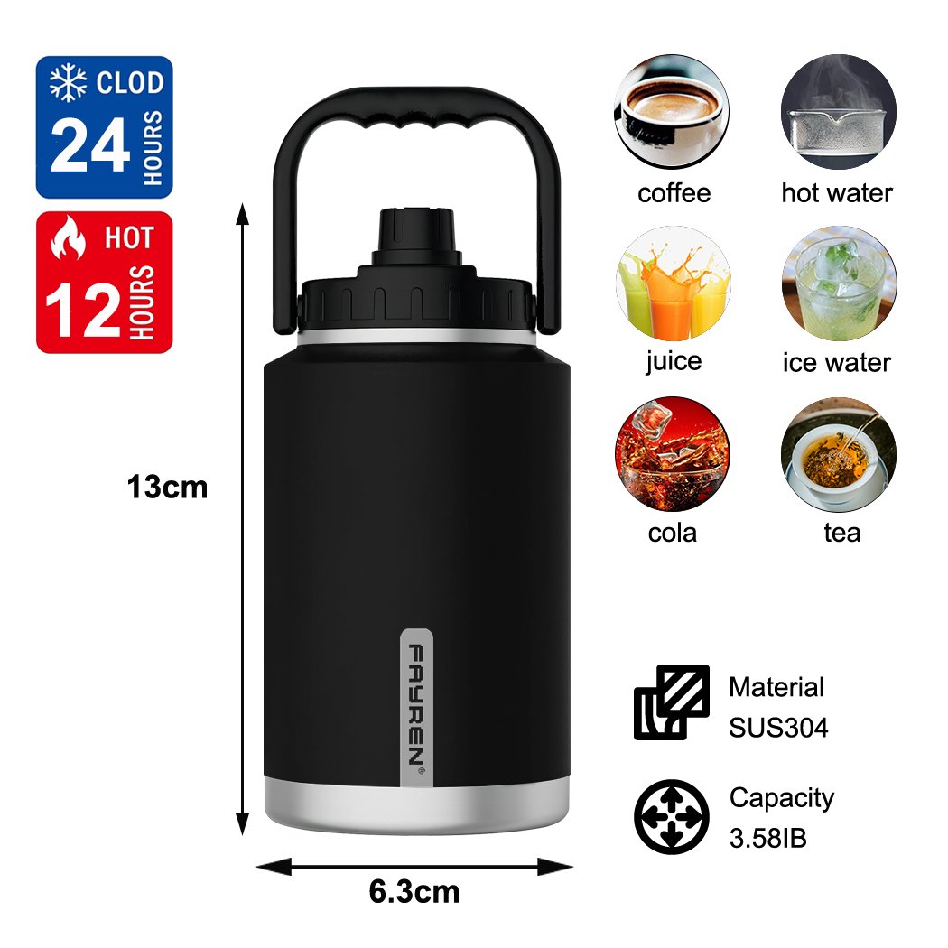 Customized Logo High Quality Outdoor Gym 1 Gallon Water Jug Triple Walled Wide Mouth Stainless Steel insulated vacuum flask