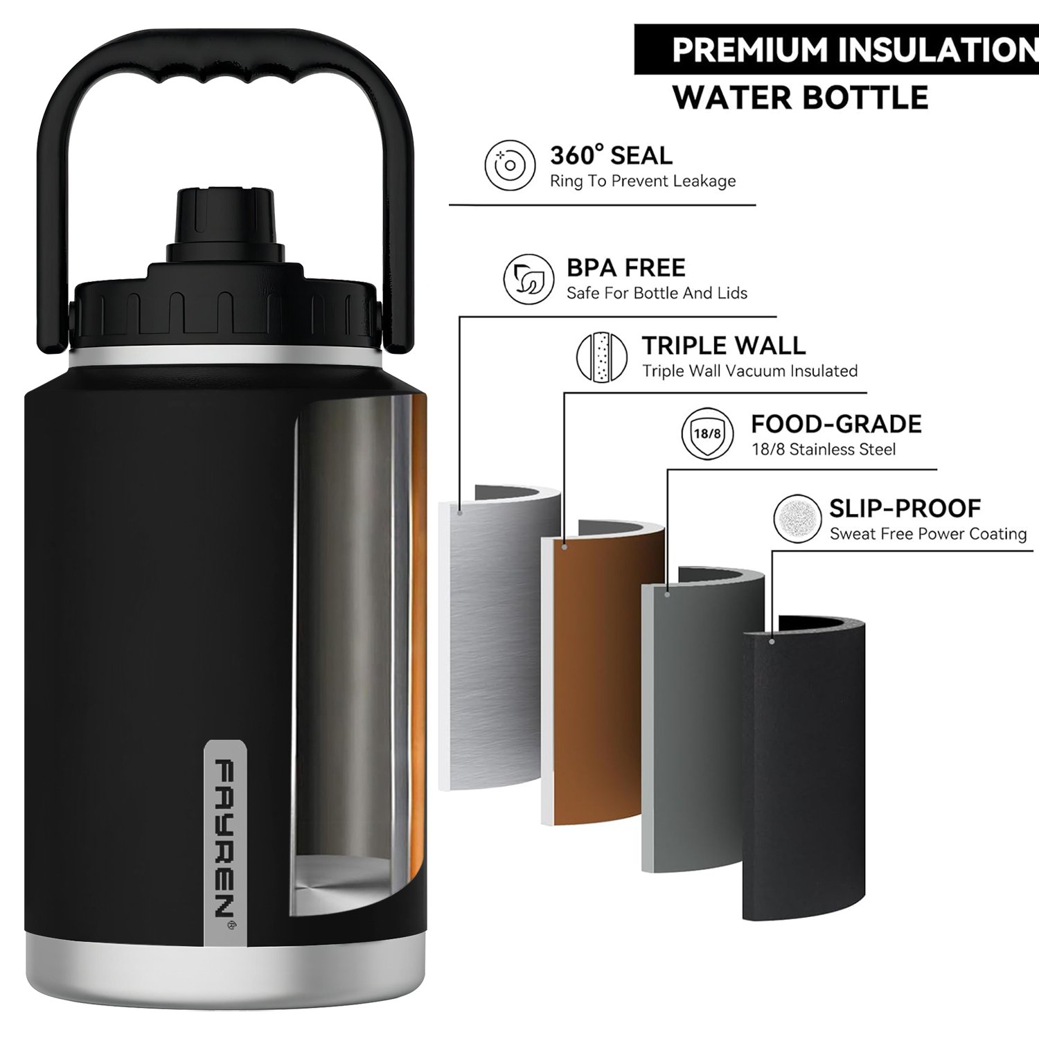 Customized Logo High Quality Outdoor Gym 1 Gallon Water Jug Triple Walled Wide Mouth Stainless Steel insulated vacuum flask