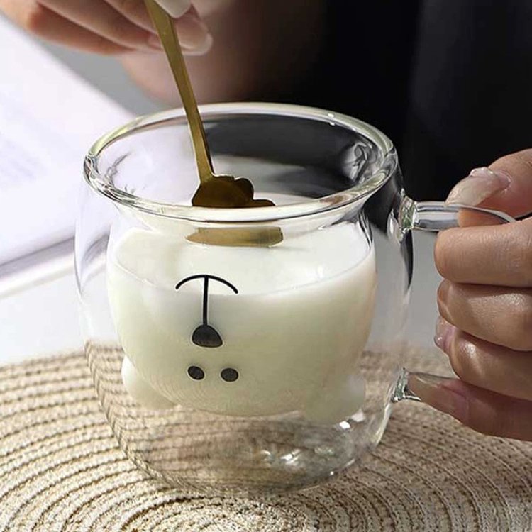 Cute Bear Tea Cup Double Wall Glass Milk Coffee Bear Mug With Handle Beer Glass Cup